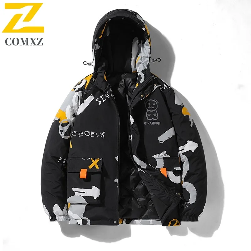 COMXZ Men's Padded Jacket Trendy Hooded Thick Travel Trip Cold Resistance Daily Outing Down Jacket High Quality Winter Padding