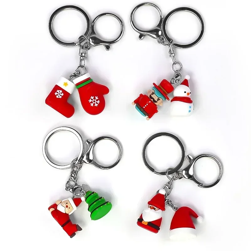 1PCS 3D Christmas Keychain Christmas Tree Santa Claus Snowman Xmas Hat Socks Tree Keyring Car Key Accessories Friends Key Gift