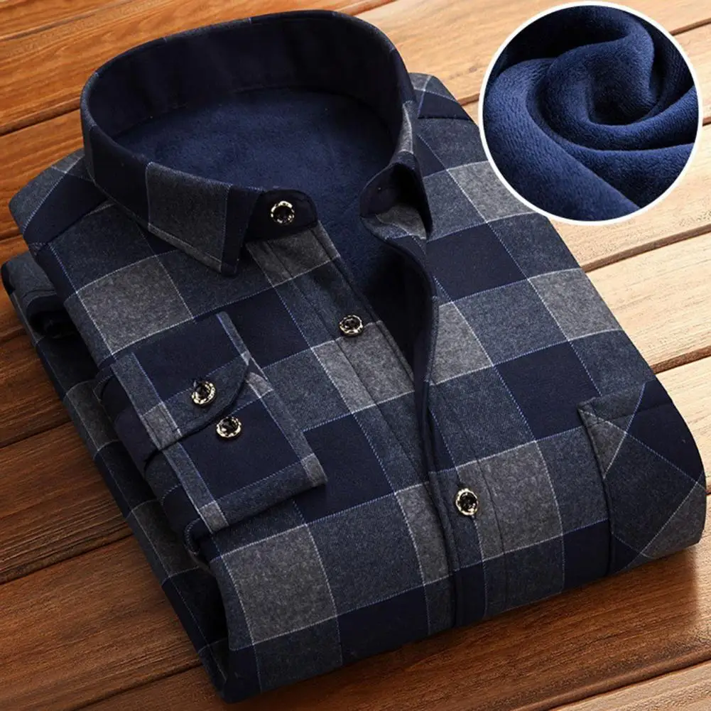 Men Plaid Shirt Casual Pocket Men Shirt Comfortable Men's Plaid Shirts for Casual Spring Autumn Wear Lapel Collar Button Down