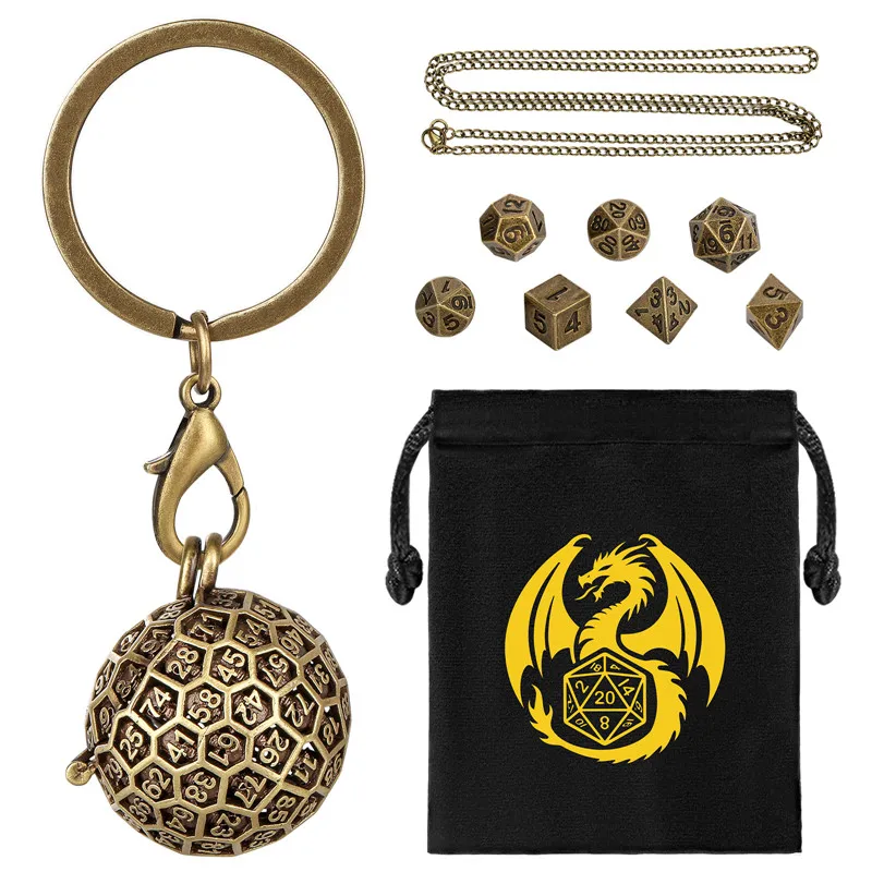 

Портативный брелок для ключей, ожерелье, цепочка, полая металлическая клетка D100 с 7 шт./компл., мини-металлические многогранные кубики DND для настольной ролевой игры