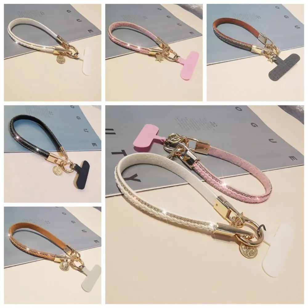 

PU Leather Leather Wrist Mobile Phone Lanyard Rhinestone Anti-loss Leather Durable Portable Pendant Chain Rope Clip Snap Short