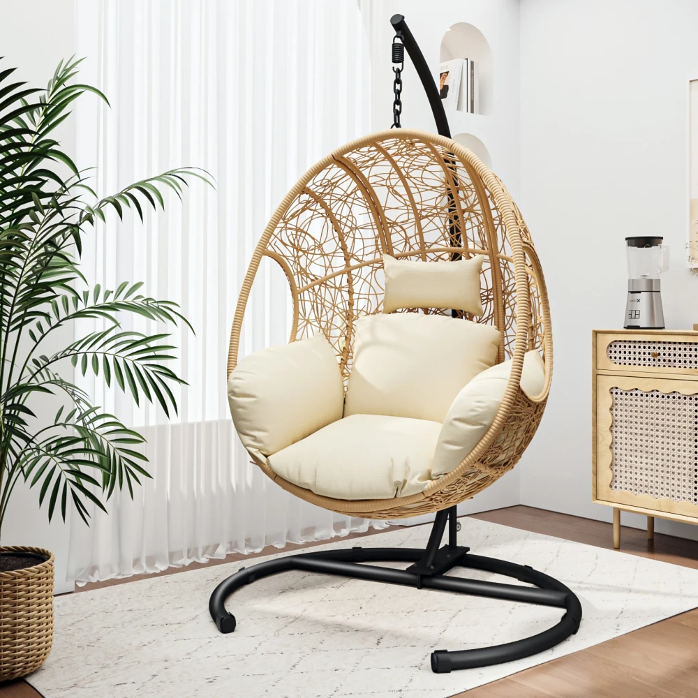 

Patio Swings, Outdoor Indoor PE wicker Swing Egg Chair Natural colora, Outdoor Furniture Patio Swings