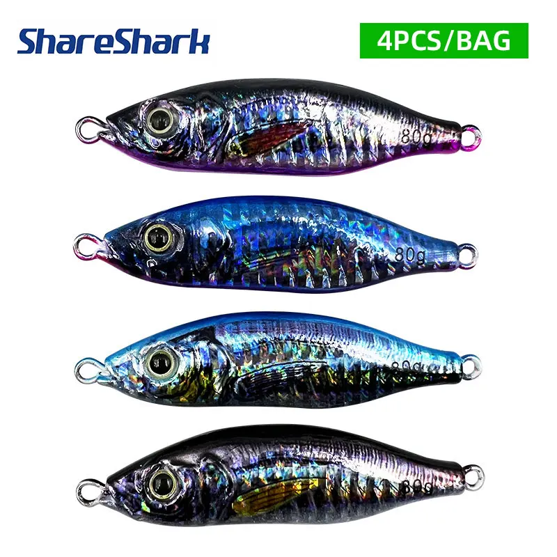 ShareShark 4 Stück/Beutel Schnell sinkende Eisenplatten-Metallköder 40/60/80g für Süßwasser- und Salzwasserfischen.