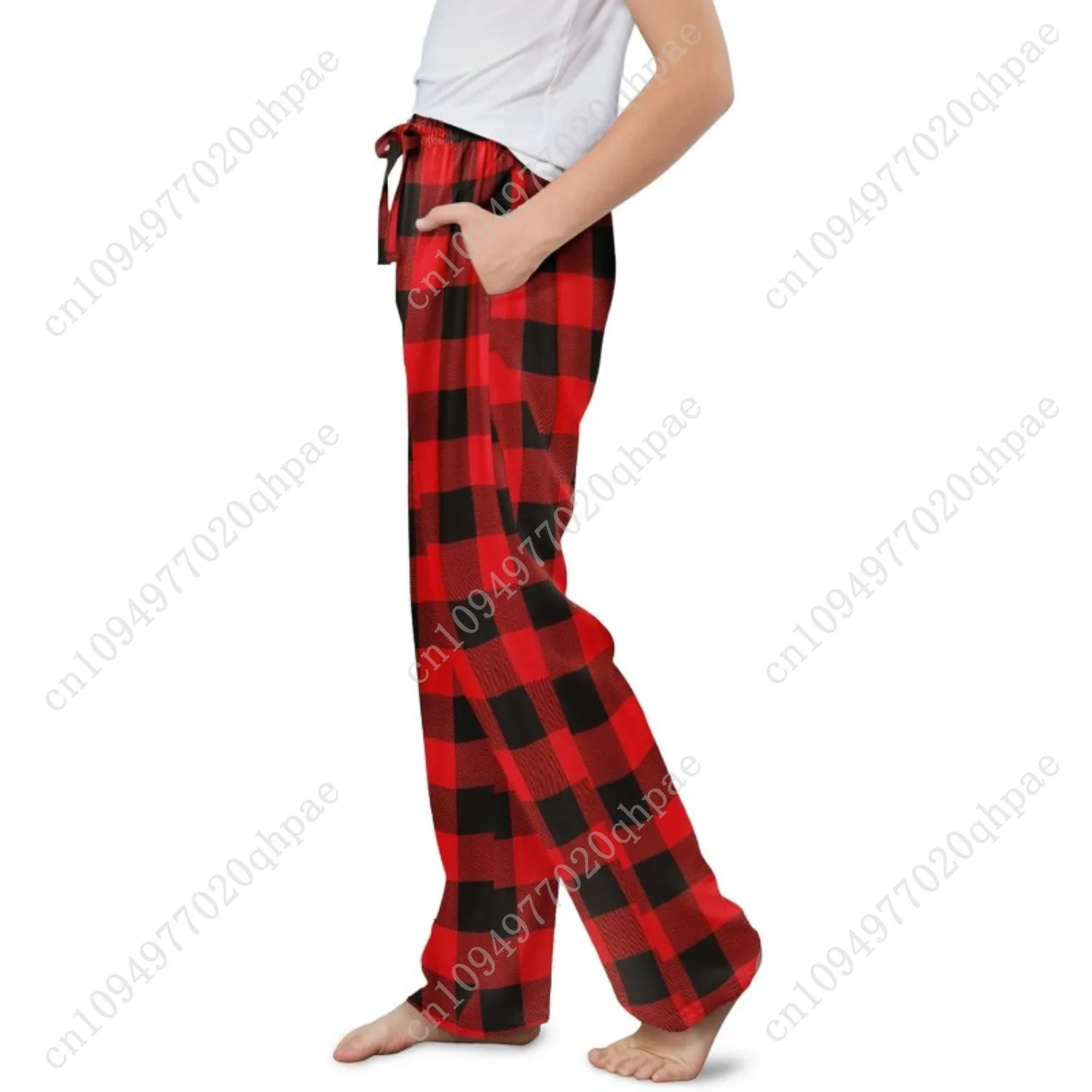 Storeofbaby بنطال كاجوال منقوش فضفاض بخصر مطاطي طويل مع جيوب