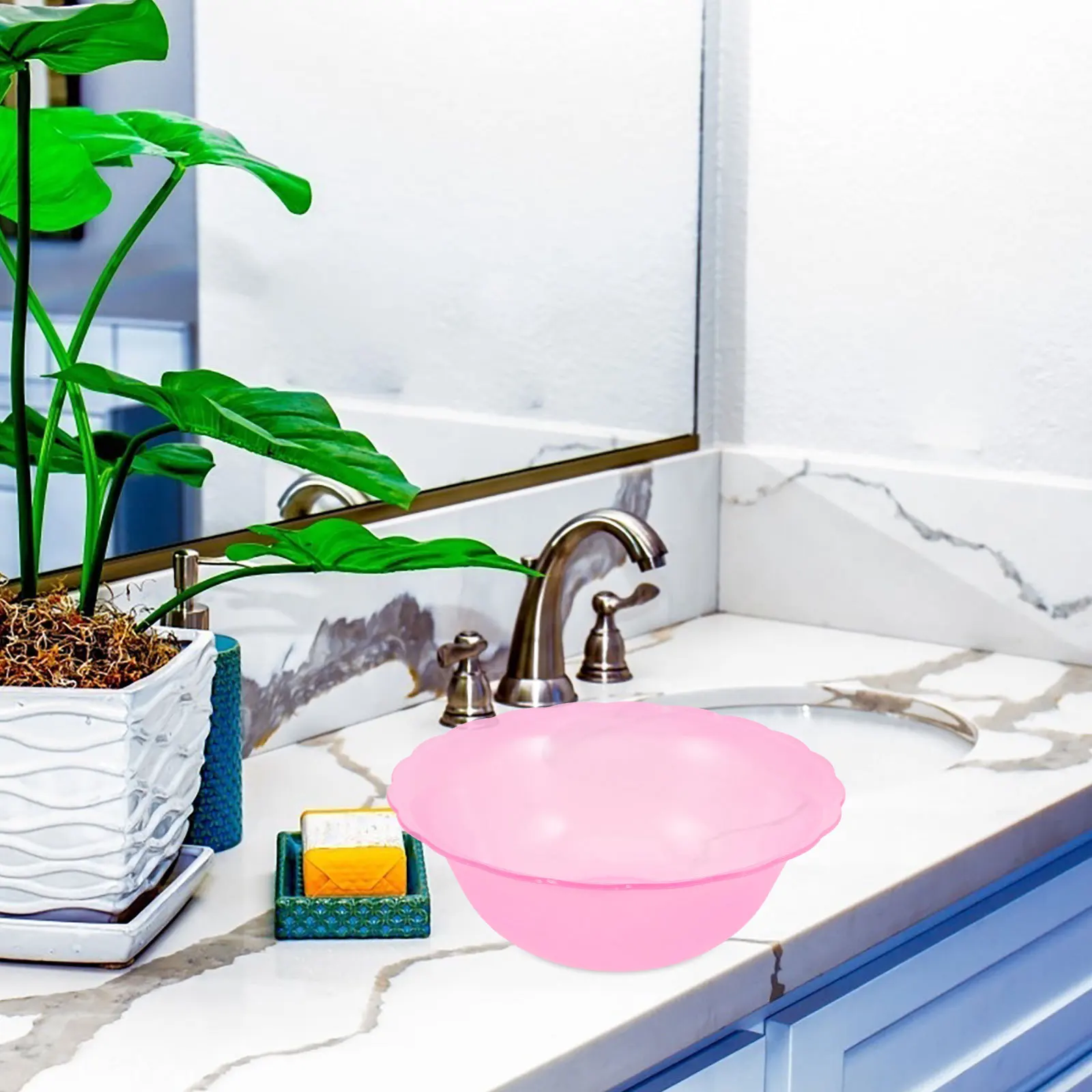 

4Pcs Wash Basin Plastic Face Washing Bowl Reinforced Scalloped Edge for Bathroom Salon Camping Outdoor Foot Soak Bath Basin