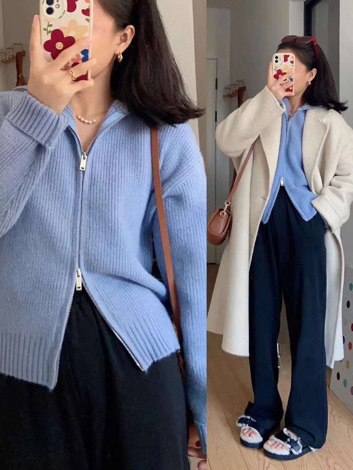 

Thiened ort Knitted Woolen Sweater Cardigan Women's Outerwear Autumn Winter Base irt Innerwear Double Zipper f Open ...