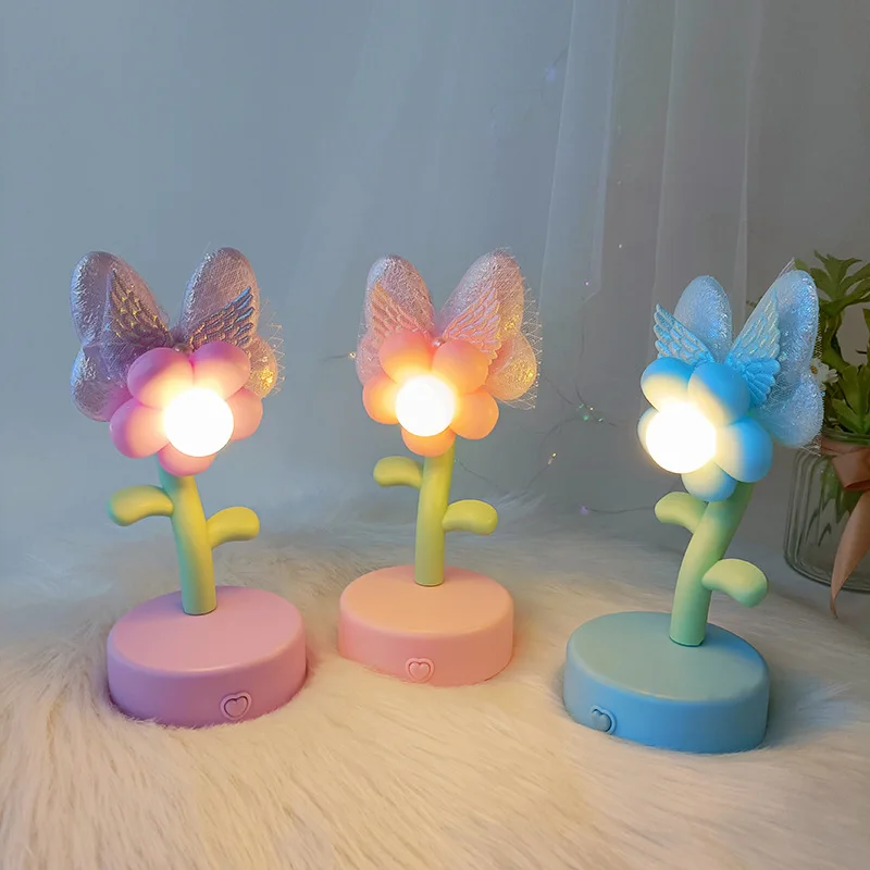 Cute Sweet Flower LED Luminous Table Lamps Romantic DIY Small Night Light For Children Christmas Gift Colorful Flashing