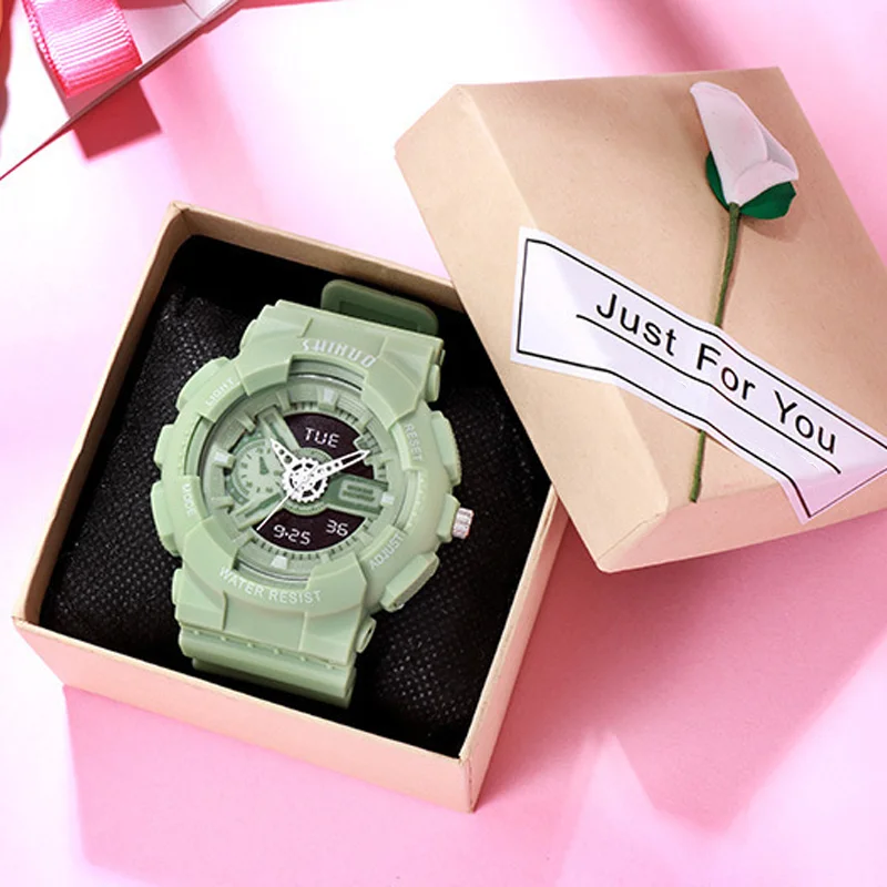 

Модные спортивные цифровые часы, мужские многофункциональные противоударные водонепроницаемые двойные наручные часы, светодиодные мужские студенческие цифровые наручные часы