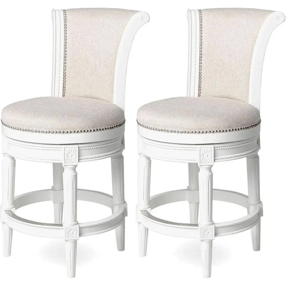 Pullman Estofados Barstool, Alto Contra Altura, Voltar em Artificial, Acabamento Branco, Creme Tecido Almofada Assento, 26 em