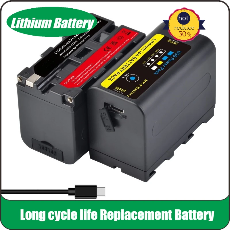 

6400mAh NP-F750 NP-F770 Battery For Sony NP-F960 F970 CCD-RV100 TRU47E TRV58 QM91D Camera with Built-in Type-C Fast Charge Port