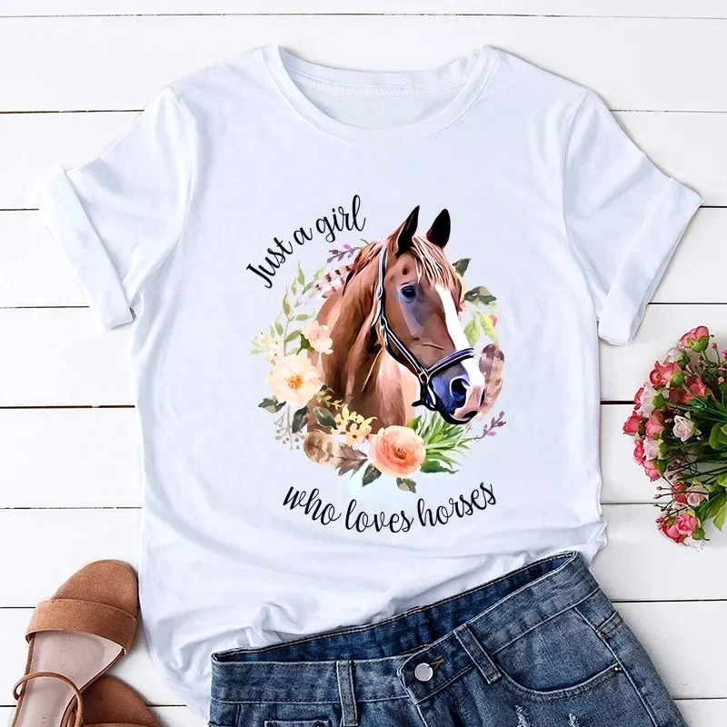 

Just A Girl Love Horse Print Women T Shirt Short Sleeve O Neck Women Tshirt Flowar Horse Ladies Shirt Tops Fashion Harajuku Tee