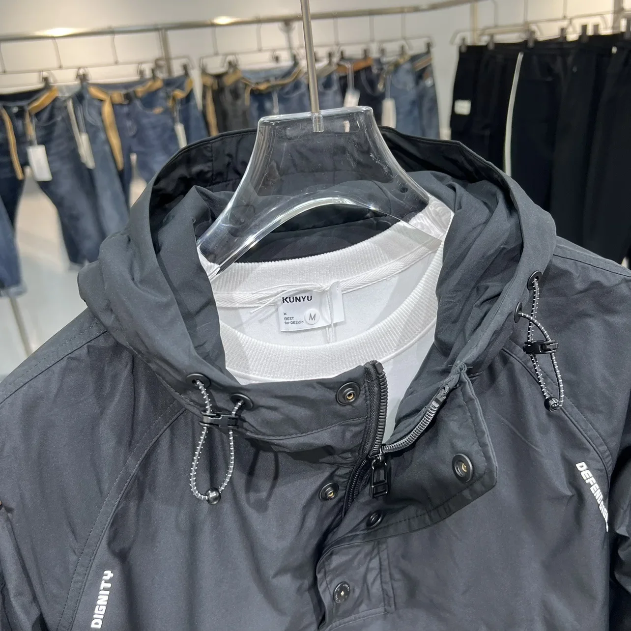 Arbeitsjacke mit Kapuze, wasserdicht, winddicht, für den Außenbereich, lässiger lockerer Mantel, Windbreaker-Hoodie-Jacke – Detail 6