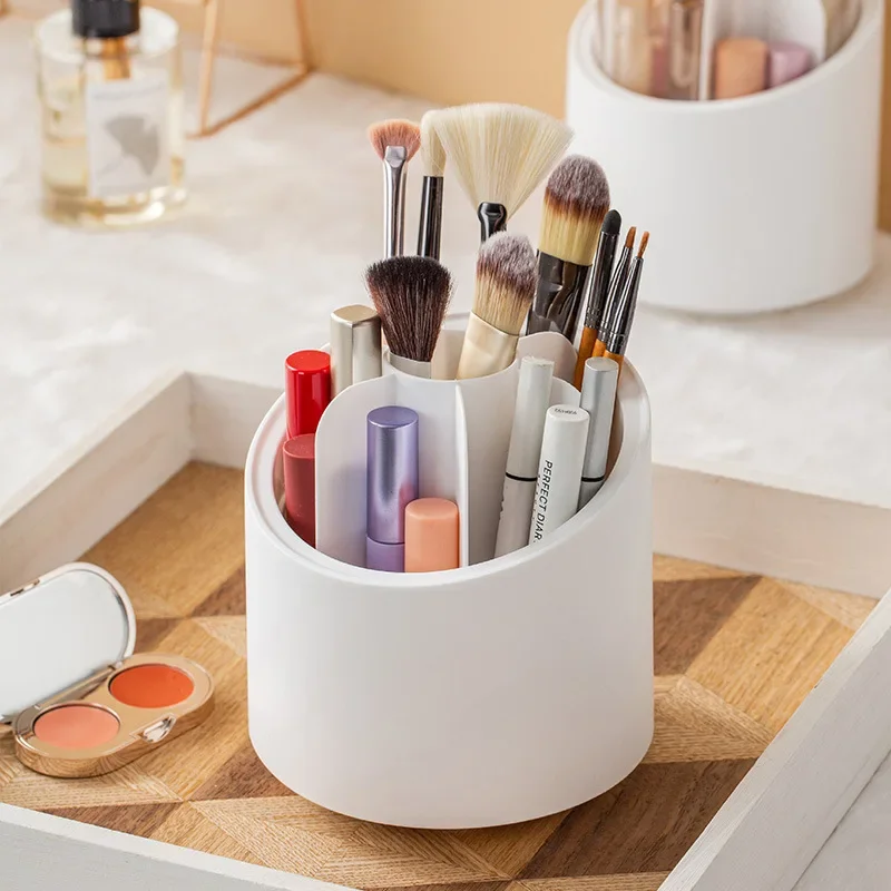 360 Degree Cosmetic Box Cover Waterproof Makeup Brush Storage Bucket Rotating Desk Stationery Pen Container Storage Artifact