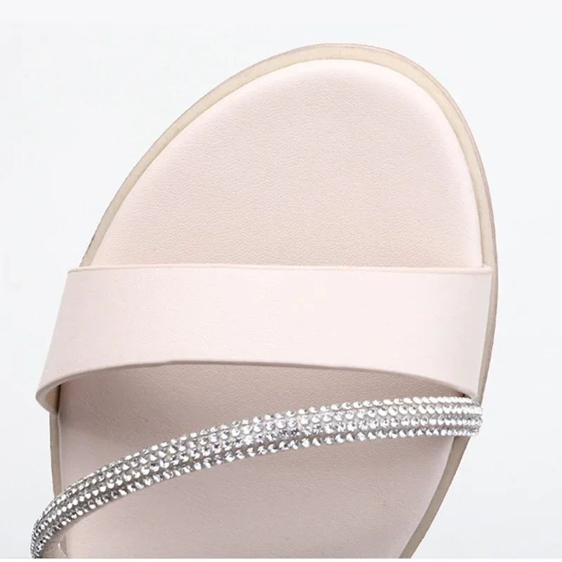 Large Size Summer Women 2cm Platform 3cm High Heels Sandals Lady Sexy Bling Sequin Flats Female Luxury Zipper Nightclub Sandals