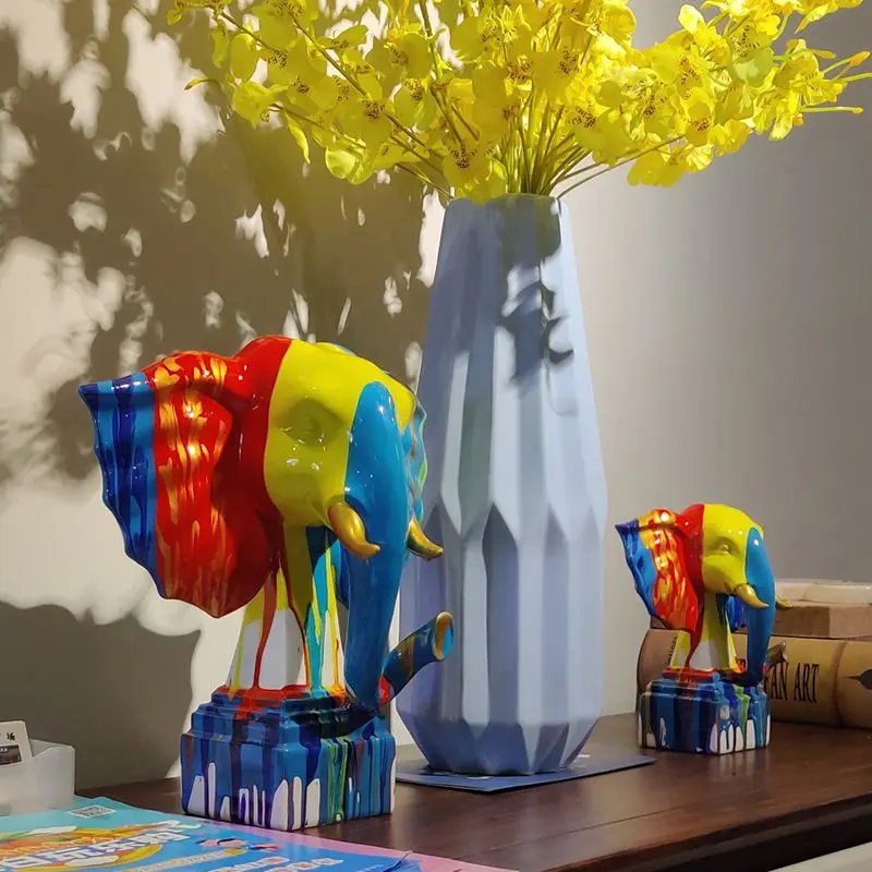 Moderne Abstrakte Regenfarben-Elefanten-Skulptur Kreative Wohlstandsdekoration für Wohnzimmer Büro Ausstellung – Detail 14