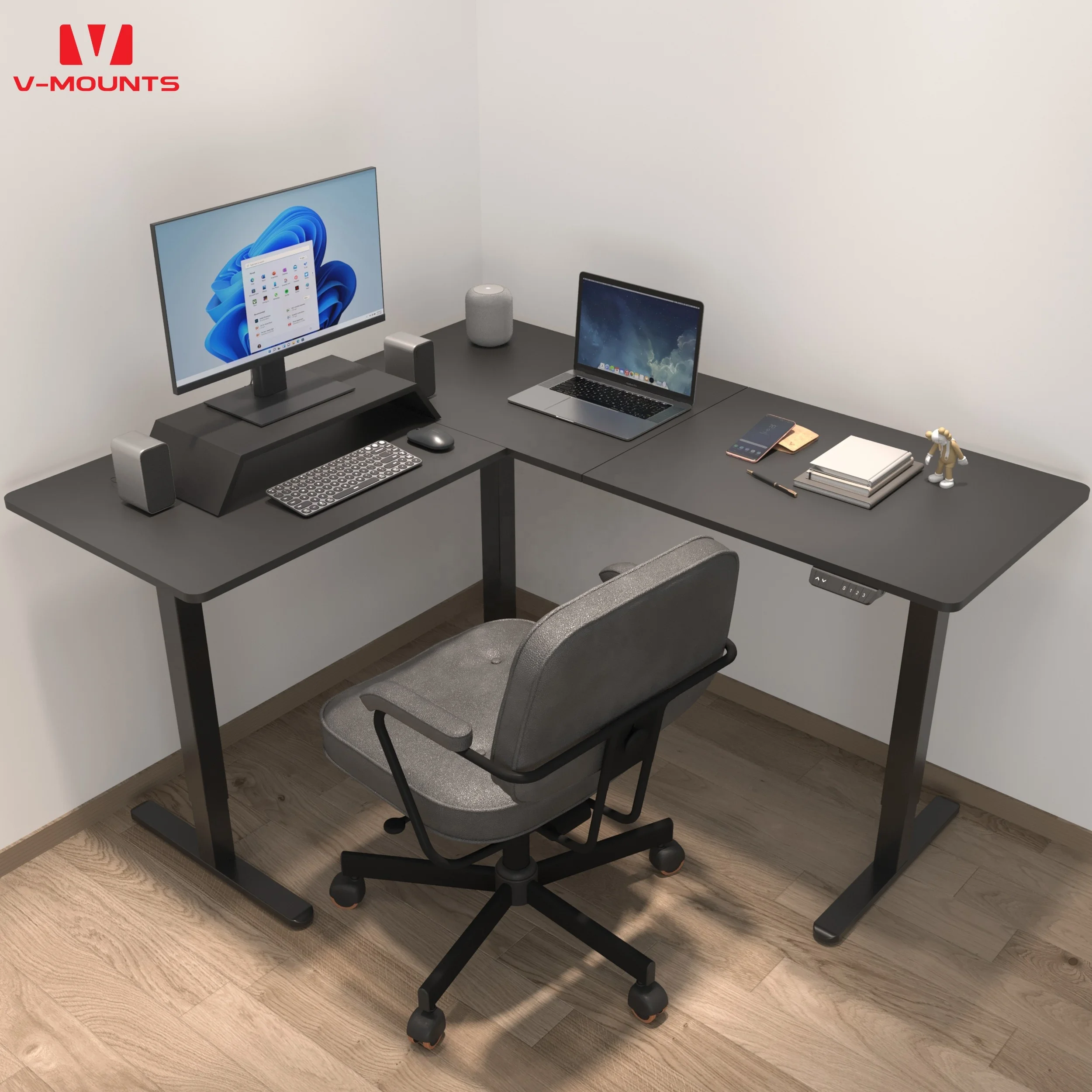 

Ergonomic electric standing desk for office with L-shaped wide desktop design JSD6-01-L