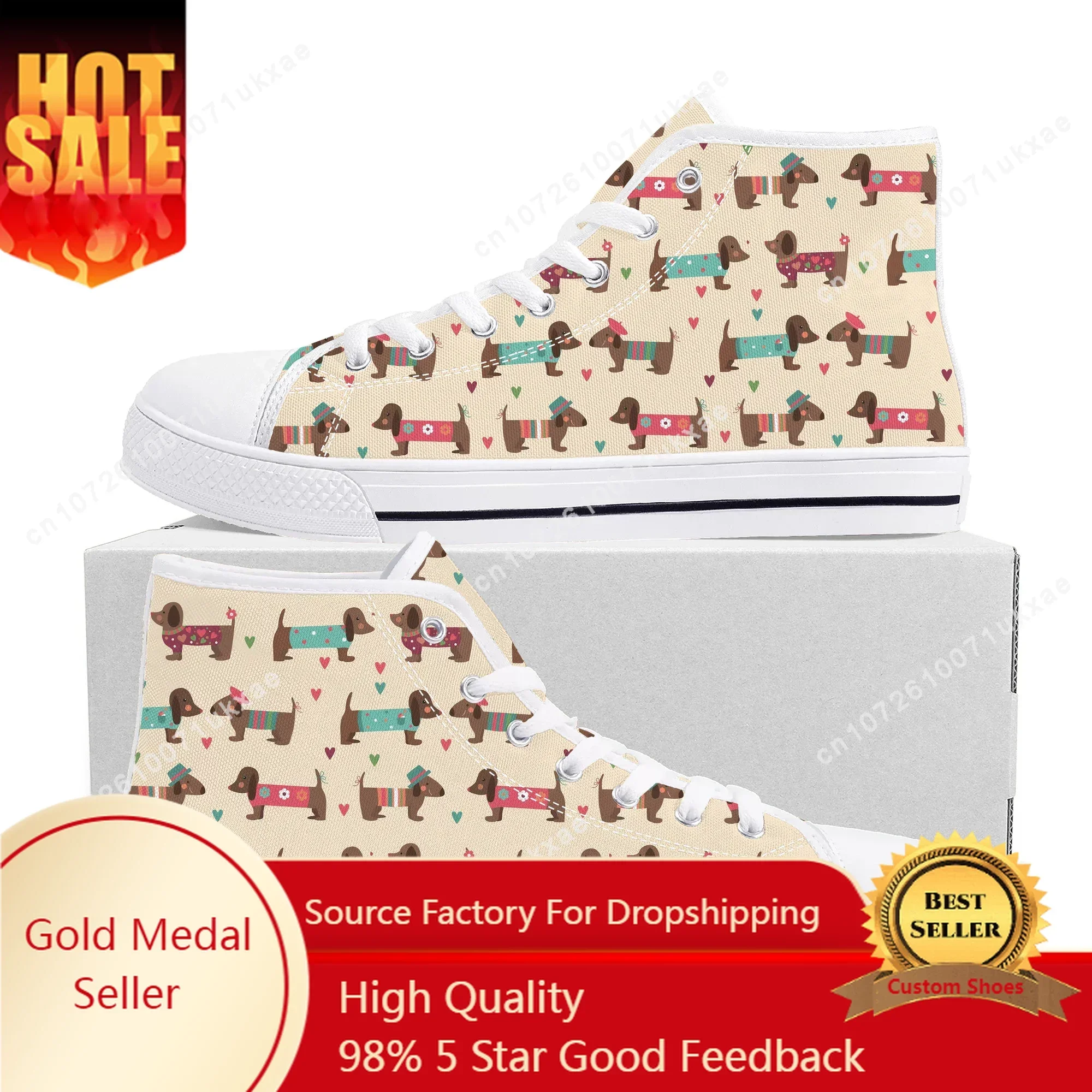 Cute Dachshund Print High Top Sneakers Mens Womens Teenager High Quality Pet Dog Canvas Sneaker couple Shoe Casual Custom Shoes