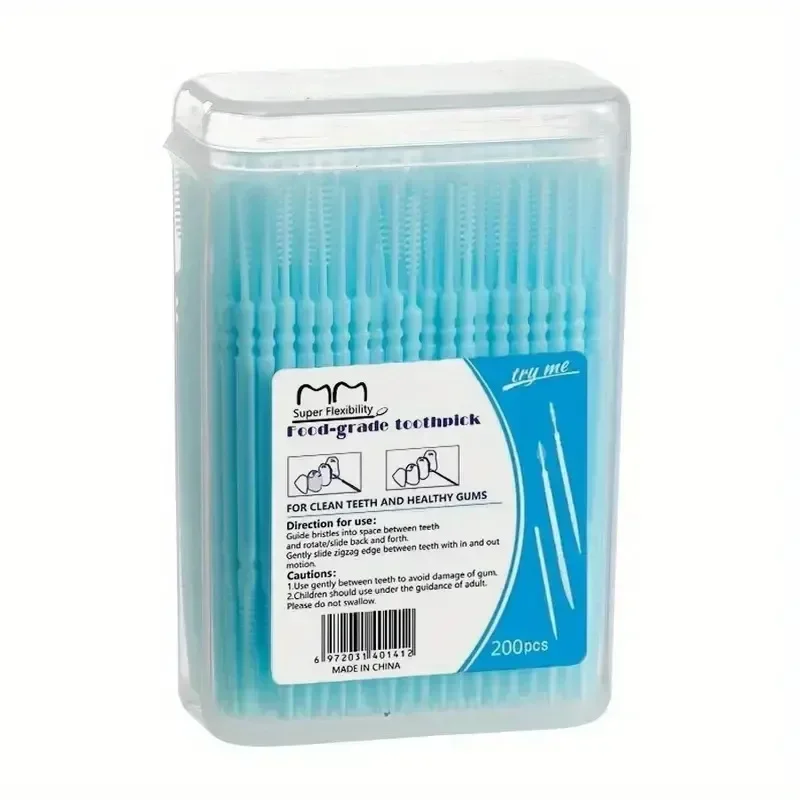 200pcs/box Plastic Toothpicks Double-headed Disposable Interdental Brush Dental Tooth Flossing Head Oral Hygiene Clean The Mouth