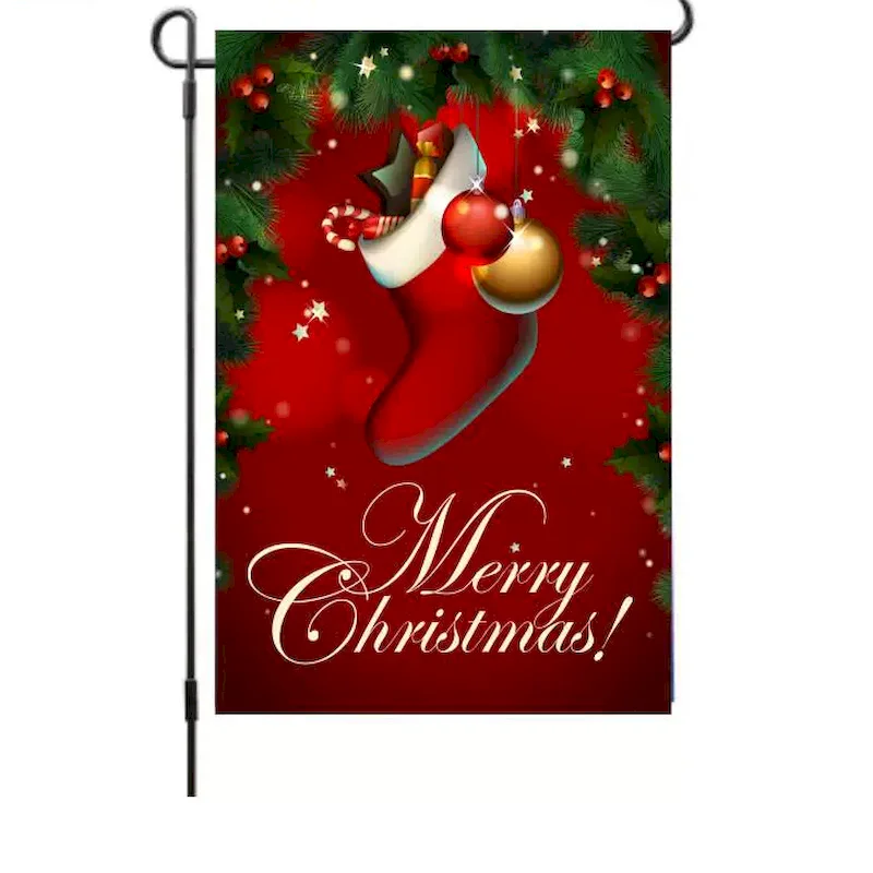 VIKAMA Merry Christmas New Year Garden Flag, Cute Elf Snowman Santa Reindeer Outdoor Yard Hanging Decor, Decor