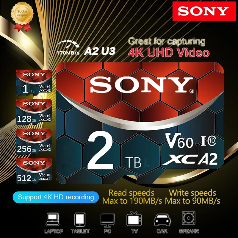 

SONY Micro SD Card 1TB 2TB High Speed Memory Card 512GB 256GB 128GB Cartao De Memoria Flash Memory TF Card C10 For XiaoMi Phone