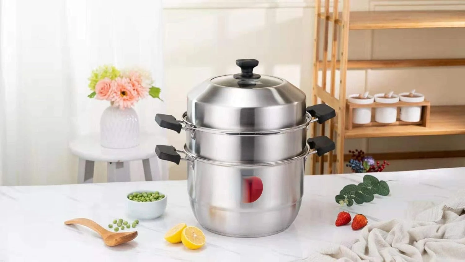 

High-Grade Stainless Steel Steamer Pot, 3-layer Design Multi-functional Pot, Steam Fish, Steam Bun, Steam Vegetable, Soup Pot, I