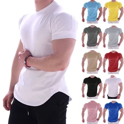 T-shirt de gymnastique à manches courtes pour hommes, T-shirt en coton, T-shirt mince blanc décontracté, T-shirt d'entraînement de musculation de fitness masculin, vêtements d'été