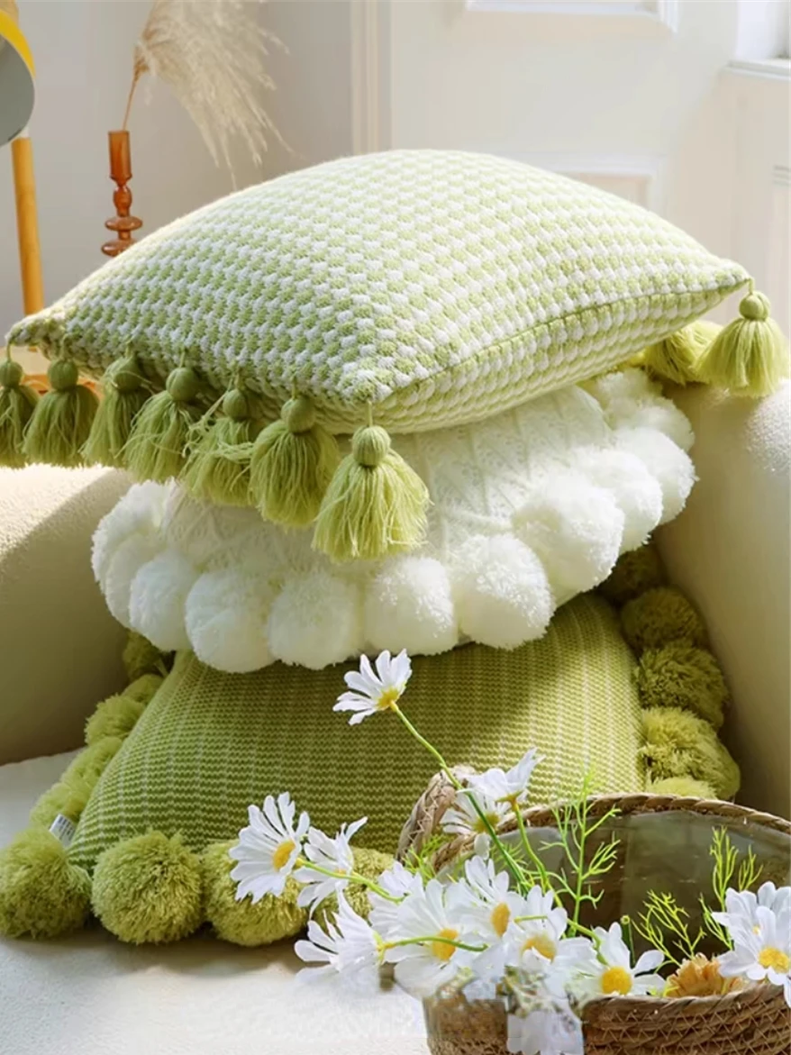 

Nordic style knitted pastoral green tender net red soft furnishing round cushion futon sofa pillow