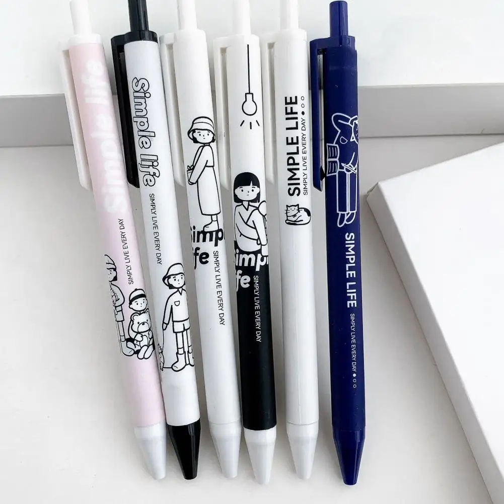 6Pcs Water-based Pen Push Design Quick-drying Fluently Smooth Do Homework Plastic Simple Life Gel Pen for School