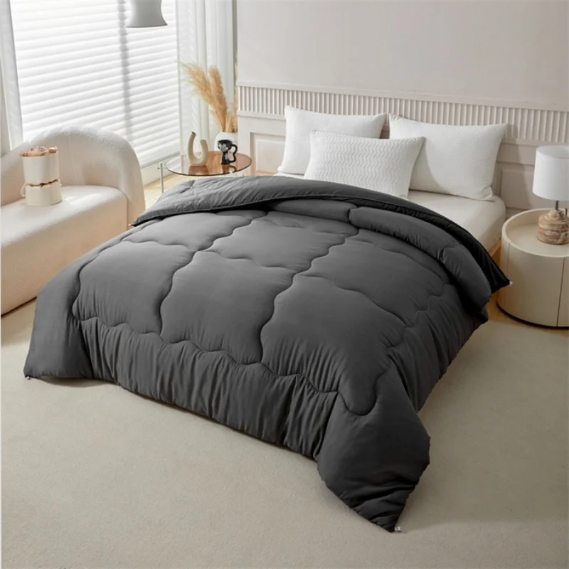 

Autumn Quilt Solid Black Grey Comforter For Spring Winter Brush Polyester Home Hotel Bedding Single King 264*229cm Drop Shipping