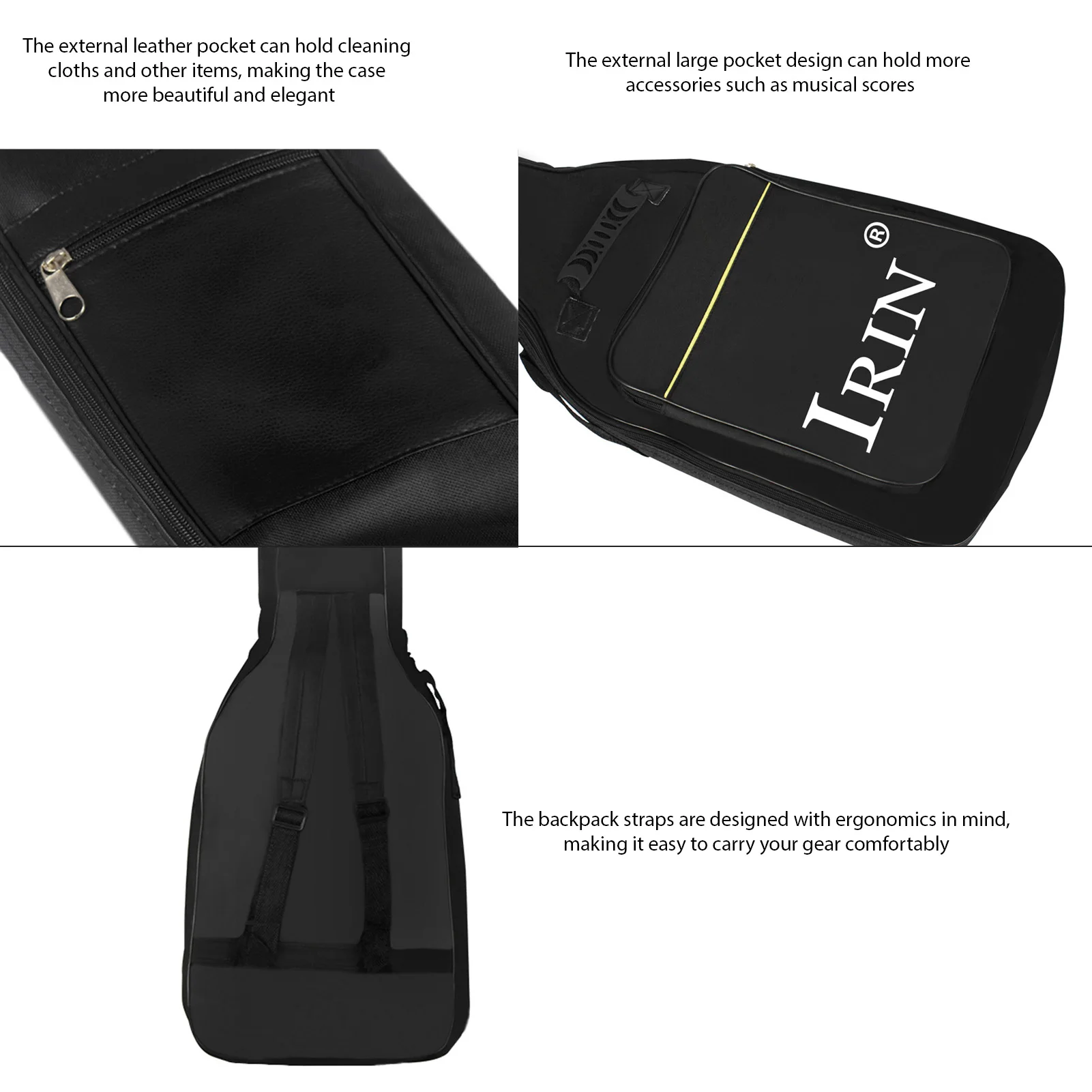 IRIN Gitarrentasche, 600D, wasserdichter Oxford-Rucksack, leichte Gitarren-Aufbewahrungstasche mit ergonomischen Stammen, großes Fassungsvermögen für 38–39 I