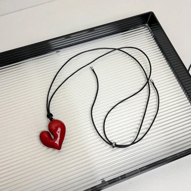 Trendy Sweet Cool Heart Necklace Heart Shaped Necklace Adjustable Rope Chain for Distinctive