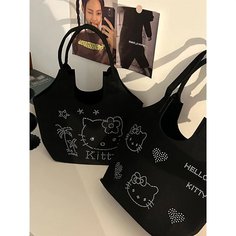 

Sanrio Kawaii Anime Original Niche New Hello Kitty Hot Diamond Tote Bag High Appearance and Large Capacity Storage Portable Bag