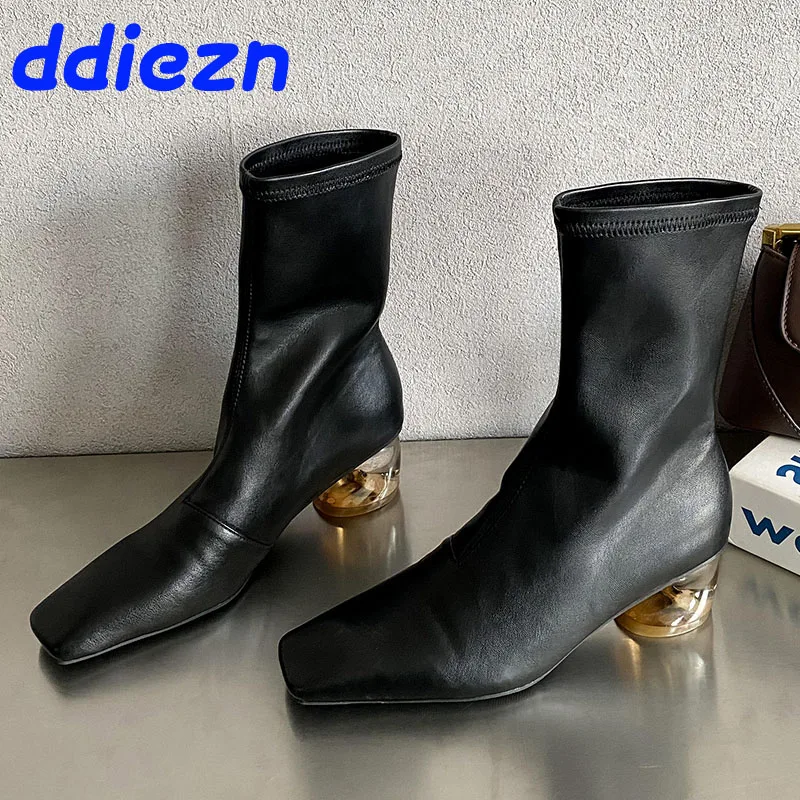 Fashion Elastic Women Short Boots Female Slip On Shoes New In Footwear Ladies Ankle Stretch Boots With Strange Heels Shoes