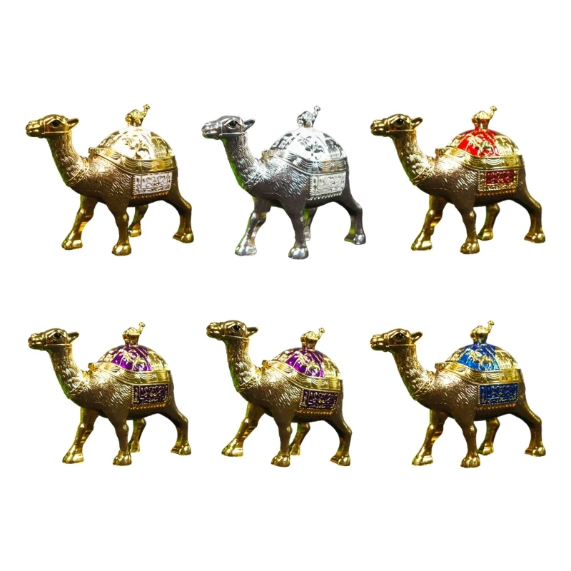 

Creative Enameled Camels Figurine Jewelry Box Arabic Decors Animal Metal Statue