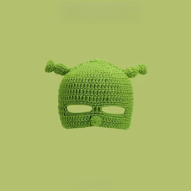 2025, neue Sturmhaube, Monsterwolle, Winter, gestrickt, Teufel, Hüte, Halloween, Weihnachtsgeschenke, Winter, warm, grün, Party, lustige Mütze, Shrek-Mütze