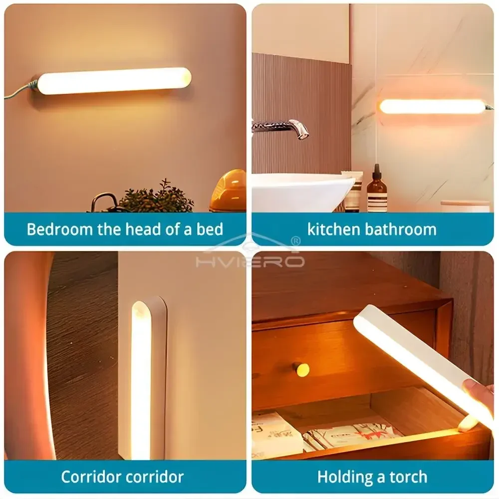 Lampade notturne piccole con rilevamento del corpo umano Strisce luminose a LED lunghe Ricaricabili tramite USB Intelligente Guardaroba Dormitorio Illuminazione super luminosa