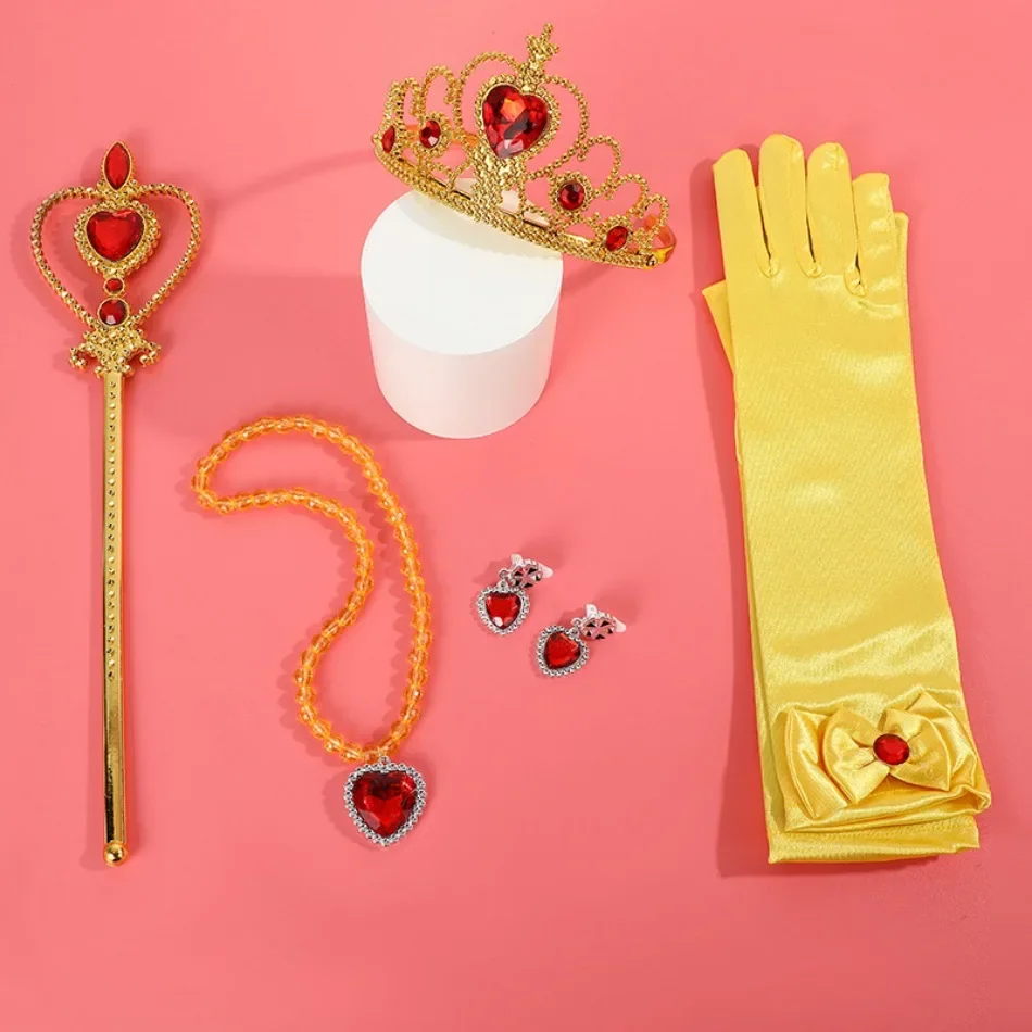 Princess Girls Belle Snow White Party Favors Gifts Set Crown Scepter Wand Necklace Gloves Baby Photography Props Accessories