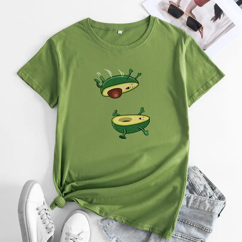 JFUNCY Women Tshirt Funny Avocado Graphic T Shirts Short Sleeve Tees Summer Cotton T-Shirt Female Tops Oversized Woman T-shirts