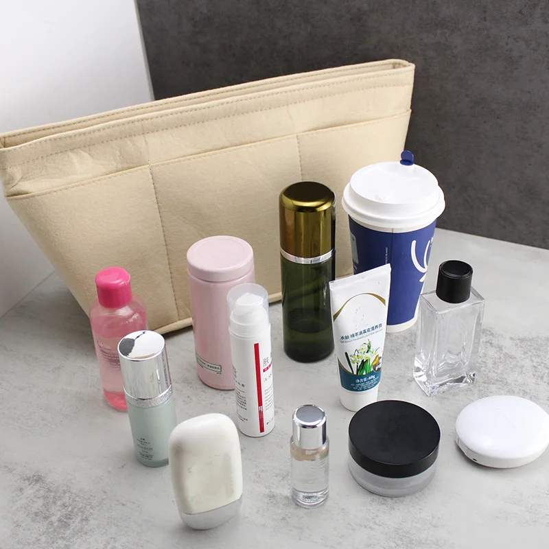 TINBERON-Bolsa de mano para cosméticos, organizador de insertos, almacenamiento y acabado, interior de fieltro, forro de gran capacidad, bolsas de maquillaje