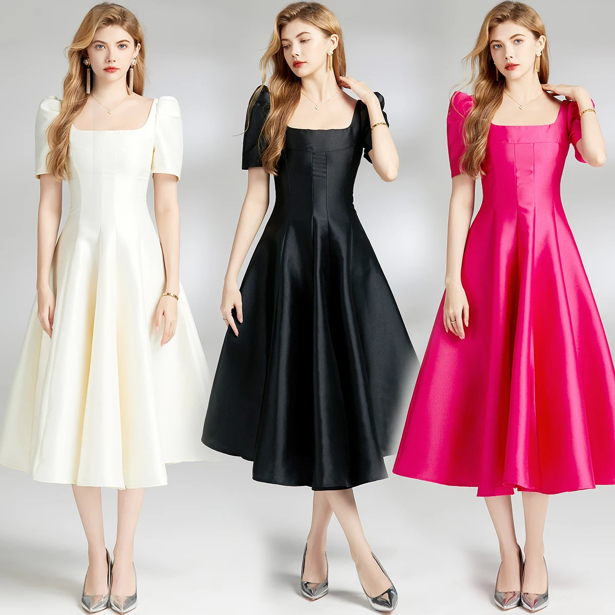 

Платье Briti Sle с квадратным воротником, коротким рукавом, цветное, больших размеров, длиной ниже колена, средней длины, Dr Ele Lady Celebri Sle Candy...