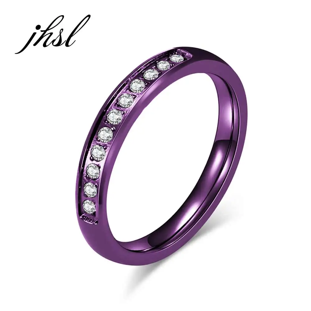 

JHSL Brand Luxury Stainless Steel Women Wedding Rings Cubic Zircon Purple Gold Silver Color US Size 5 6 7 8 9 10