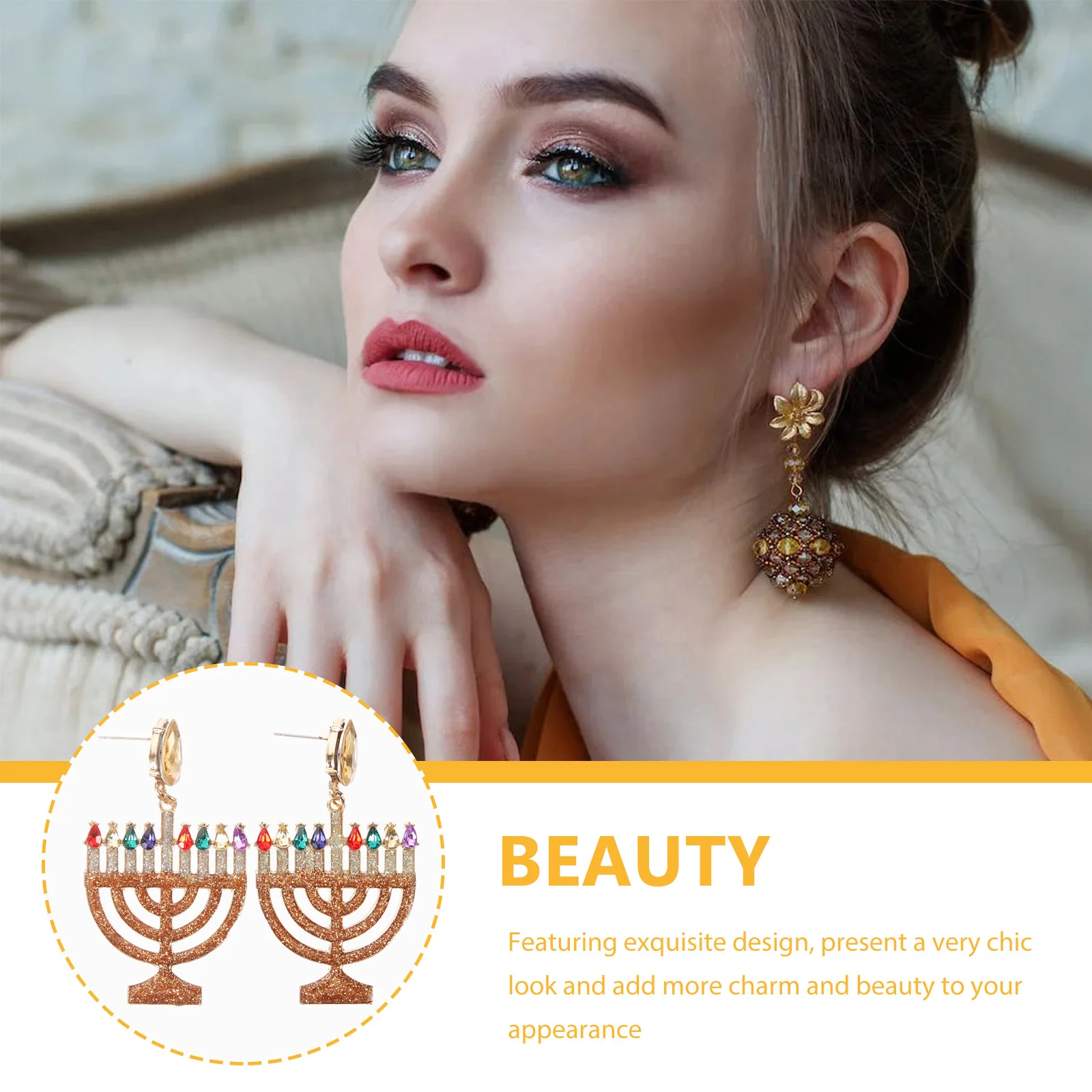 Hanukkah Diamond Earrings Elegant Metal for Women Stylish Drop Decors Holder