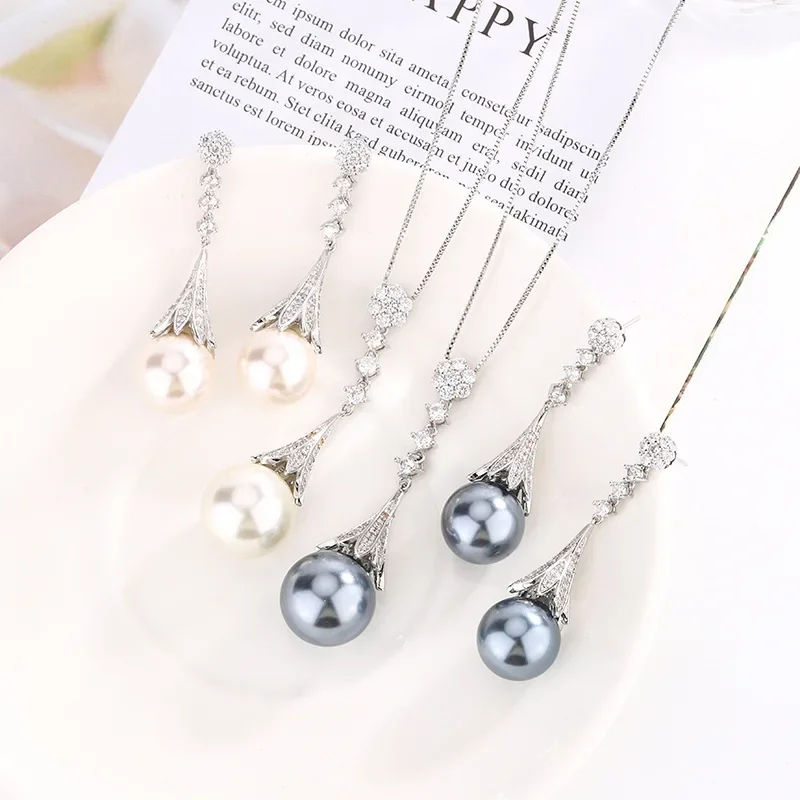 S925 Silver-plated 18K Gold-plated PT950 Platinum-plated Pearl Temperament Fringed Set Women's 16-14mm Jewelry