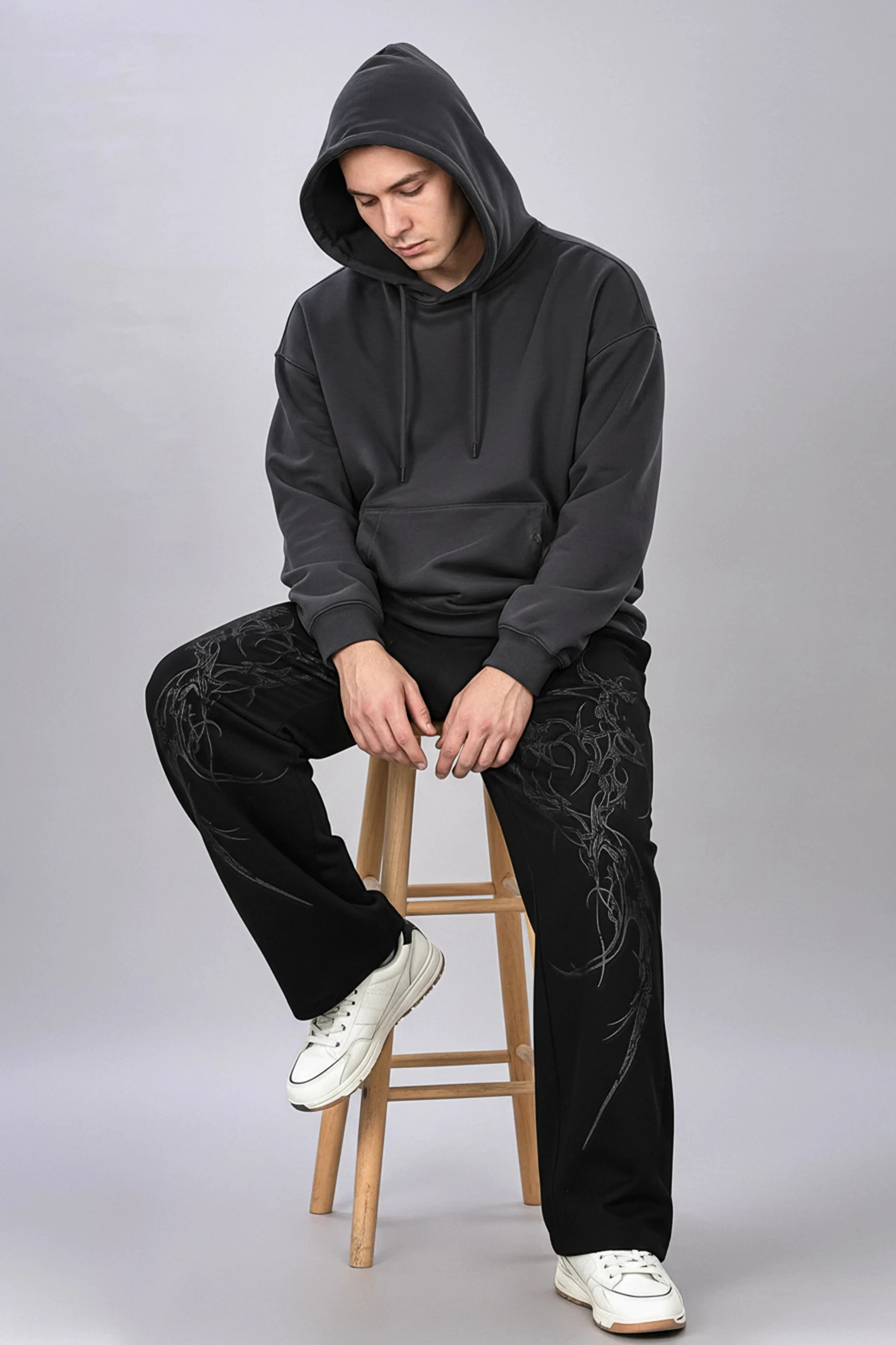 Midnight Unisex Joggers Men's Casual Sport Pants, Thorn Cross Pattern Print Sweatpants Loose Wide-Leg Casual  Men's Pants