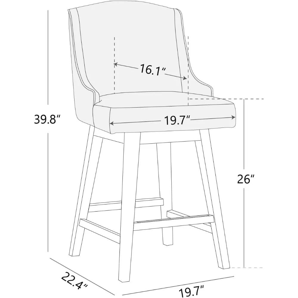 Drehbare Barhocker in Thekenhöhe, FSC-zertifizierte gepolsterte Barhocker aus Performance-Stoff, 2er-Set, 26" Sitzhöhe, Barhocker