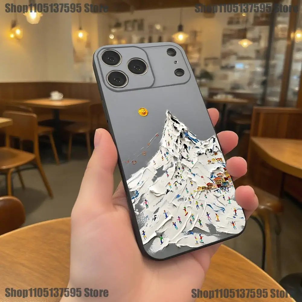 Skiing Snow Snowboard Ski Phone Case For iPhone 17,16,15,14,13,12,11,Pro,XS,Max,XR,Plus,E,SE4,Mini Black Soft Cover