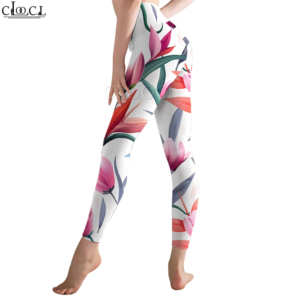 CLOOCL Damen-Leggings, rosa Blumen, 3D-gedruckte Hose, weiblich, für Outdoor-Workout, Fitnessstudio, Training, Sporthose, Yoga-Leggings