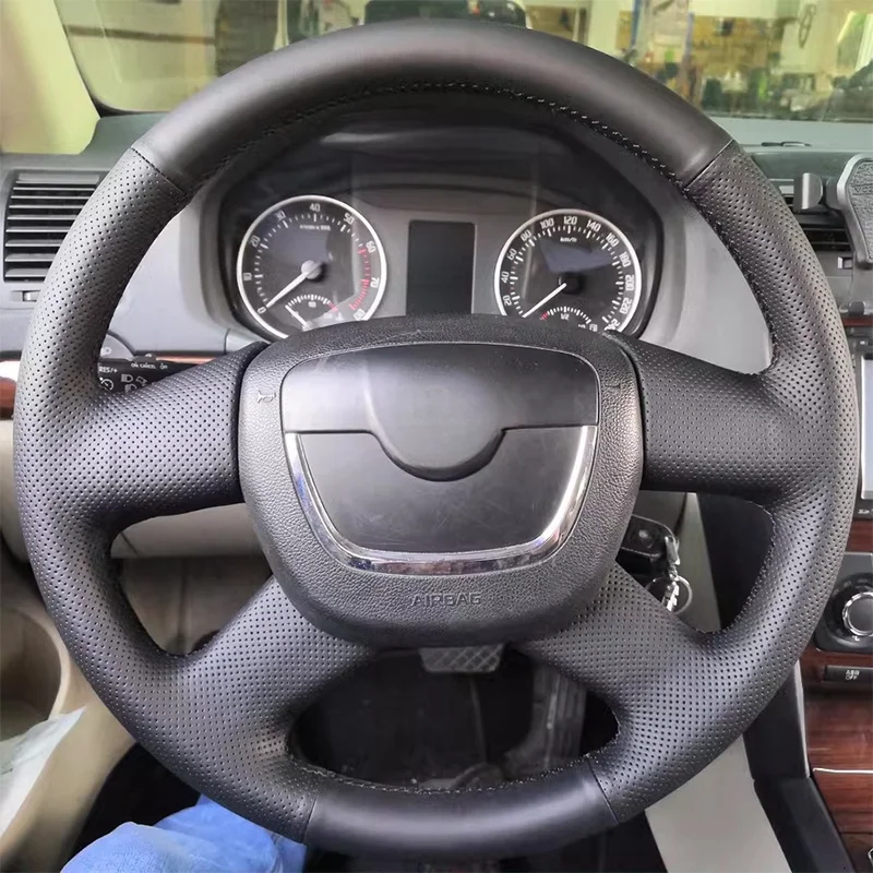 

Чехол на руль из натуральной кожи для Skoda Octavia Fabia Superb Roomster 2009-2012 Чехол на ручку Салон Аксессуары для автомобиля