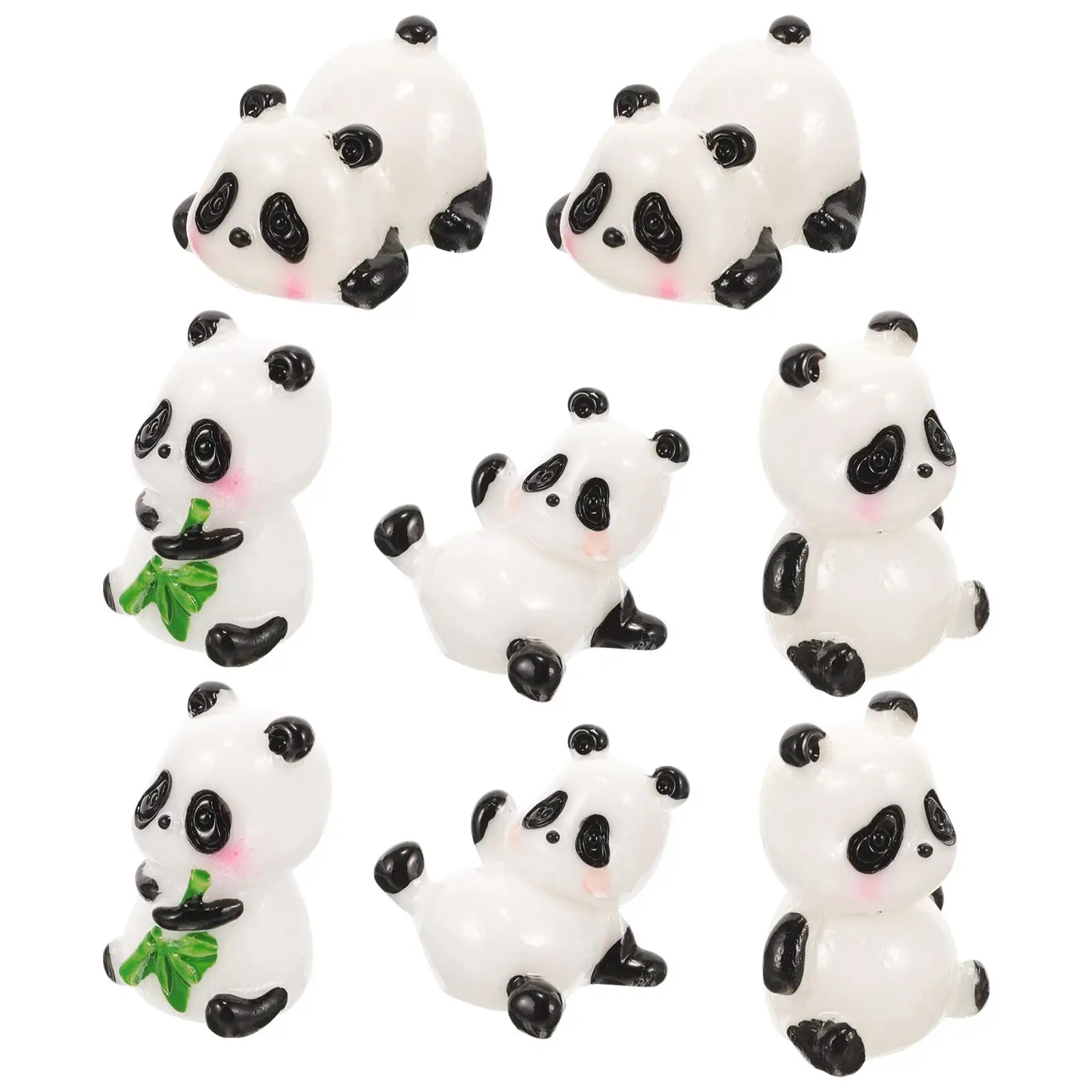 

8 Pcs Mini Panda Ornament Garden Figurine Hand Statues for Decor Decoration Cake Animal Sculpture Resin Lightweight