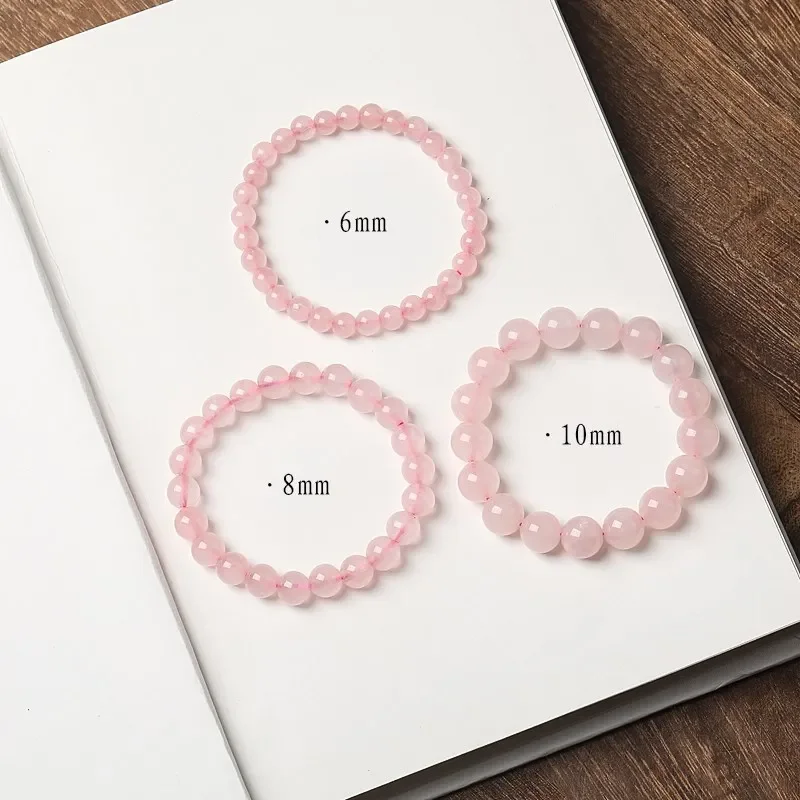 6 8 10mm Natural Pink Crystal Rose Quartz Beaded Strand Bracelets for Women Adjustable Elastic Handmade Fine Jewelry YBR263